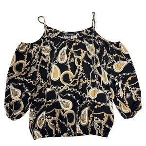 INC Black Paisley Heart Chain Jewelry Print Top Size S Maximalist